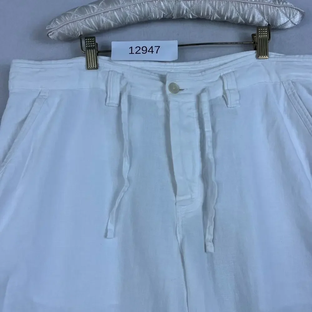 Murano White Linen Straight Leg Pants Men's 40x34